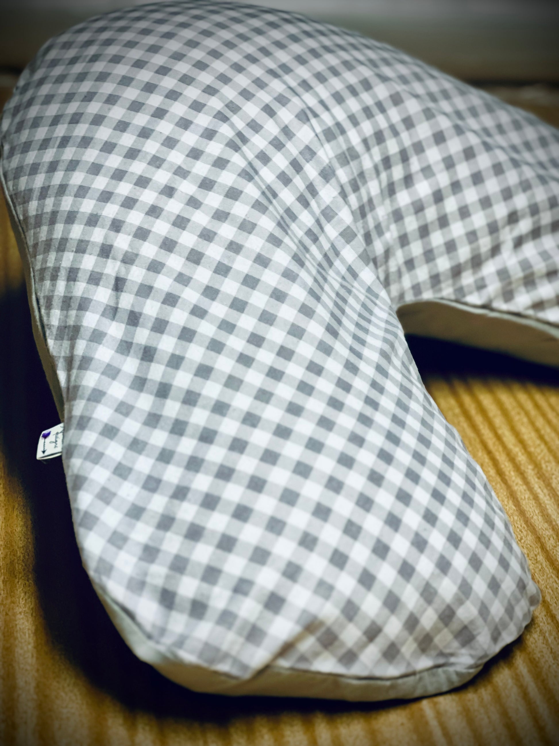 Gingham pillow
Grey flannelette 
Gingham boomerang case 