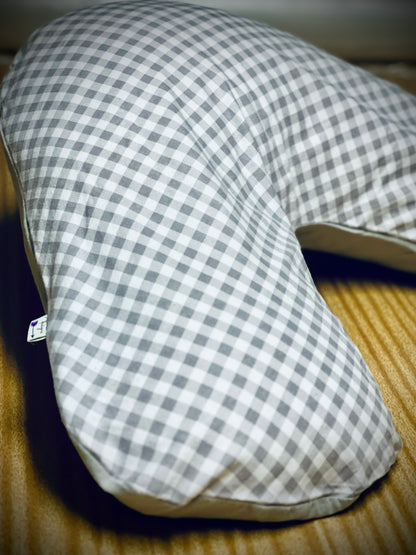 Gingham pillow
Grey flannelette 
Gingham boomerang case 