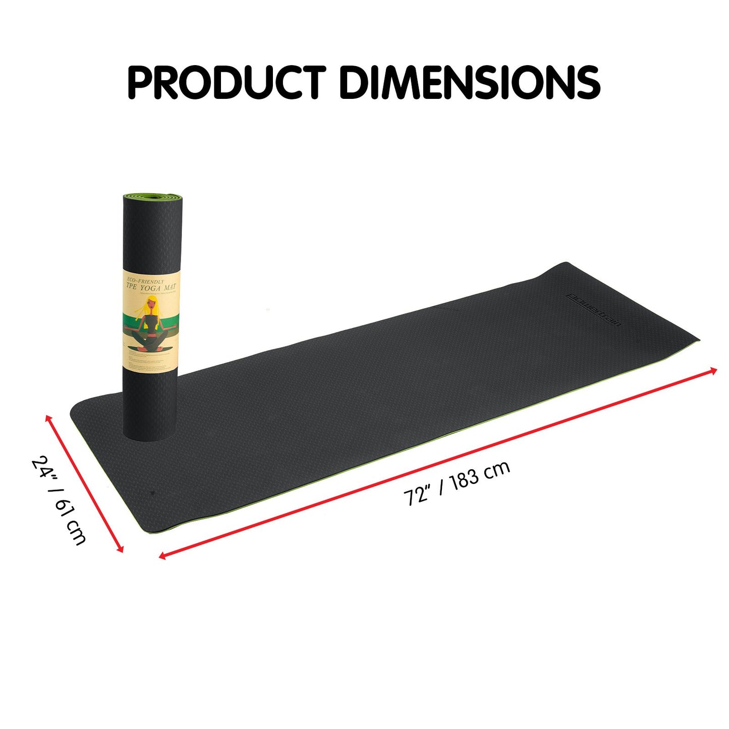 Powertrain Eco-Friendly Dual Layer 8mm Yoga Mat | Black Green | Non-Slip Surface and Carry Strap for Ultimate Comfort and Portability