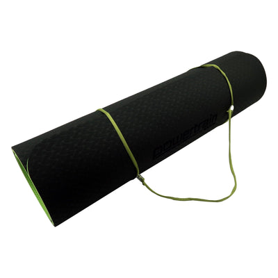 Powertrain Eco-Friendly Dual Layer 8mm Yoga Mat | Black Green | Non-Slip Surface and Carry Strap for Ultimate Comfort and Portability