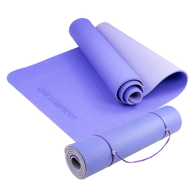 Powertrain Eco-friendly Dual Layer 8mm Yoga Mat | Light Purple | Non-slip Surface And Carry Strap For Ultimate Comfort And Portability